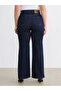 Navy Blue Large Size Wideleg Women's Jean Trousers - 3