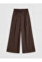 Brown Wide Leg Women's Trousers with Elastic Waist - 5