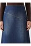 Navy Blue Waist Zippered Stoned A-Line Jean Skirt - 3