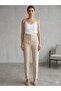 Minella Fashion Women's Beige Skinny Leg Fabric Trousers High Waist Slim Fit Office Chic