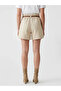 Beige Belted Paperbag Women's Jean Shorts - 5