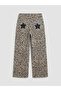 Beige Wideleg Leopard Patterned Girls' Trousers - 3