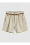 Beige Belted Paperbag Women's Jean Shorts - 7