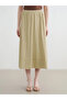Beige Elastic Waist Flared Jean Skirt - 3