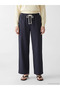 Navy Blue Striped Linen Blend Women's Trousers