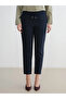Navy Blue Elastic Waist Carrot Cut Women's Trousers - 7