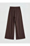 Brown Wide Leg Women's Trousers with Elastic Waist - 3