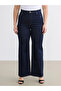 Navy Blue Large Size Wideleg Women's Jean Trousers