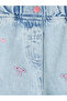 Blue Elastic Waist Embroidered Girl's Jean Shorts - 2