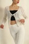Women's Openwork Perforated Lace-Up Seasonal Spring/Summer Crop Knitwear Cardigan - 2