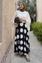 Large Polka Dot Pattern Chiffon Satin Skirt Black - 3
