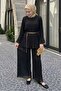 Pleated Chiffon Black Suit with Loose Trousers - 6