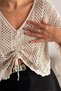 Women's Lace-Up Patterned Openwork 100% Cotton Seasonal Spring/Summer Open Front Knitwear Cardigan Sweater - 2