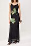 Siyah-Çok Renkli Çiçekli Shift/Düz Kesim Maxi Örme Abiye & Mezuniyet Elbisesi TPRSS26AE00079 - 4