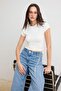 Ecru Fitted/Short Sleeve Ruched Soft Knitted Blouse Twoss26Bz00776 - 2