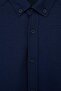 Navy Blue Linen Textured Long Sleeve Semi Oversize Men's Shirt Tmnss26Go00036 - 9