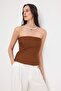 Kahverengi Dikiş Detaylı Peplum Gabardin Dokuma Bluz TWOSS26BZ00448