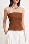 Kahverengi Dikiş Detaylı Peplum Gabardin Dokuma Bluz TWOSS26BZ00448 - 3