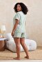 Mint Embroidered Short Sleeve Plus Size Pajama Set with Shorts Tbbss26Ai00033 - 3