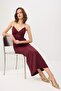 Bordo İnce Biye Aksesuar Detaylı SVücudu Saran cuba Krep Maxi Örme Party Elbise TPRSS26AE00199 - 2