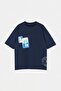 Navy Blue Oversized /Wide Cut Tropical Printed 100% Cotton T-Shirt Tmnss25Ts00219 - 4