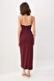 Bordo İnce Biye Aksesuar Detaylı SVücudu Saran cuba Krep Maxi Örme Party Elbise TPRSS26AE00199 - 4