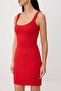 Kırmızı Bodycon/Vücuda Oturan Kare Yaka Kalın Askılı Kolsuz Mini İnterlok Örme Elbise TWOSS26EL00755 - 3