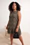 Green Printed Zero Sleeve Flounces Shift Mini Stretchy Knitted Plus Size Dress Tbbss24Ah00131 - 2