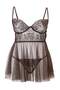 Kahverengi Çiçekli Kapsız Transparan Fantezi Külotlu Büyük Beden Babydoll TBBSS26DH00011 - 4