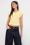 Yellow Regular/Normal Fit V-Neck Ay Sleeve Short Sleeve Cotton Rib Knit Knitted T-Shirt Twoss26Ts00285