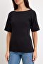 Black Plain Regular Boat Neck Low Sleeve Short Long %100 Cotton Knitted T-Shirt Twoss26Ts00247 - 3