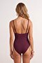 Plum V-Neck Covered Textured Regular Core Swimsuit Tbess25Ma00097 - 3