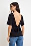 Black Plain Regular Boat Neck Low Sleeve Short Long %100 Cotton Knitted T-Shirt Twoss26Ts00247 - 4