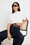Ekru Boxy Kısa Kollu Büzgülü Super Crop %100 Pamuk Örme T-shirt TWOSS26TS00282