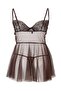 Kahverengi Çiçekli Kapsız Transparan Fantezi Külotlu Büyük Beden Babydoll TBBSS26DH00011 - 6