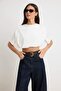 Ekru Boxy Kısa Kollu Büzgülü Super Crop %100 Pamuk Örme T-shirt TWOSS26TS00282 - 2