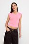 Pink Regular/Normal Fit V-Neck Ay Sleeve Short Sleeve Cotton Ribbed Knitted T-Shirt Twoss26Ts00285