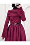 Sendy Two-Piece Pleated Dress with Poplin Skirt - Burgundy - 3