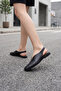 Black Genuine Leather Ankle Elastic Slingback Women's Ballerina Shoes - 2