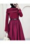 Sendy Two-Piece Pleated Dress with Poplin Skirt - Burgundy - 4