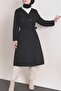 Sleeve Folded Buttoned Belted Trench Coat -Black - 4