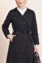 Sleeve Folded Buttoned Belted Trench Coat -Black - 3