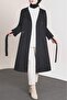 Sleeve Folded Buttoned Belted Trench Coat -Black - 6