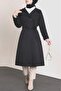Sleeve Folded Buttoned Belted Trench Coat -Black - 5