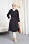 Sleeve Folded Buttoned Belted Trench Coat -Black - 2