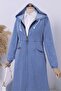 Hooded Denim Cap with Elastic Sleeves and Side Pockets - 4