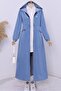 Hooded Denim Cap with Elastic Sleeves and Side Pockets - 5