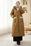 Pocketed Hooded Zippered Lined Long Quilted Coat - Tan
