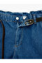 High Waist Pocketed Cotton Belted Denim Shorts - 7