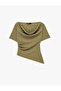 Crepe Fabric Slim Fit Short Sleeve Asymmetrical Collar T-Shirt - 3